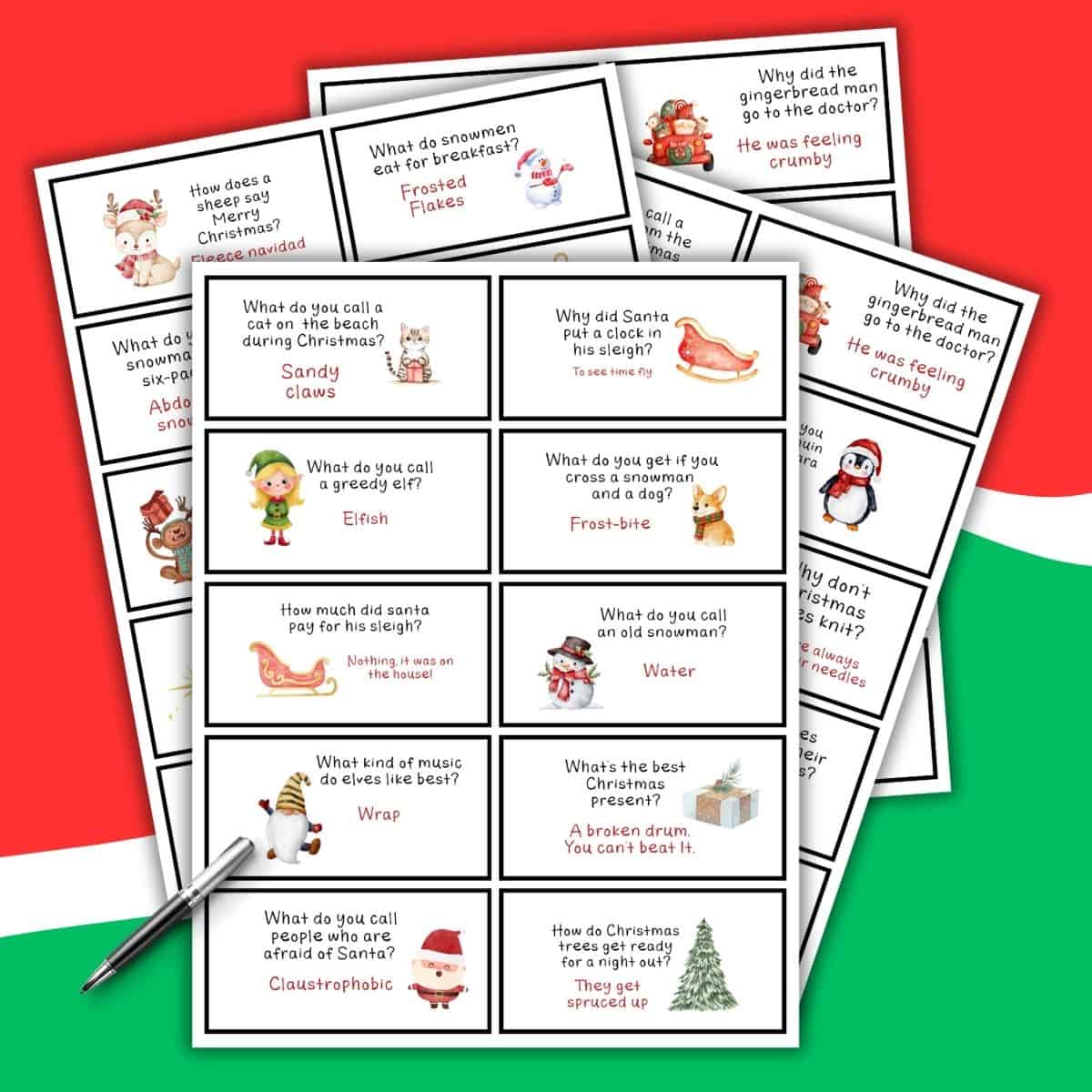 40 free printable christmas jokes - instant download - love